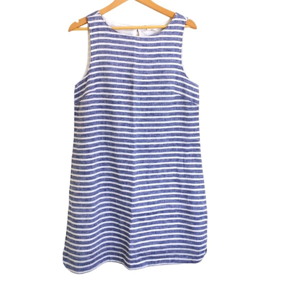 New Beach Lunch Lounge Striped Linen Shift Dress Blue White Size M